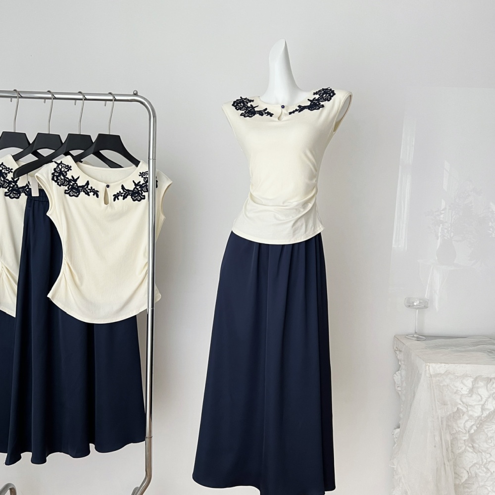 Summer relief tops Chinese style sweater a set