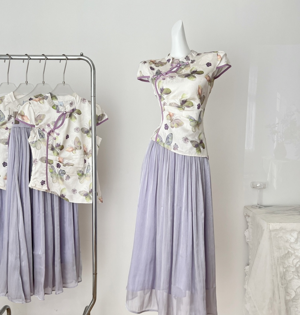 Short sleeve long skirt summer tops a set for women