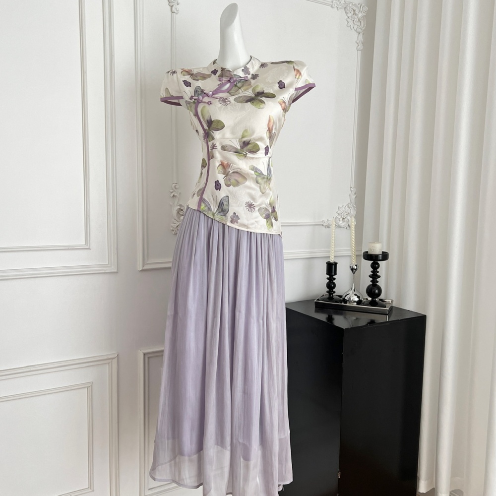 Short sleeve long skirt summer tops a set for women