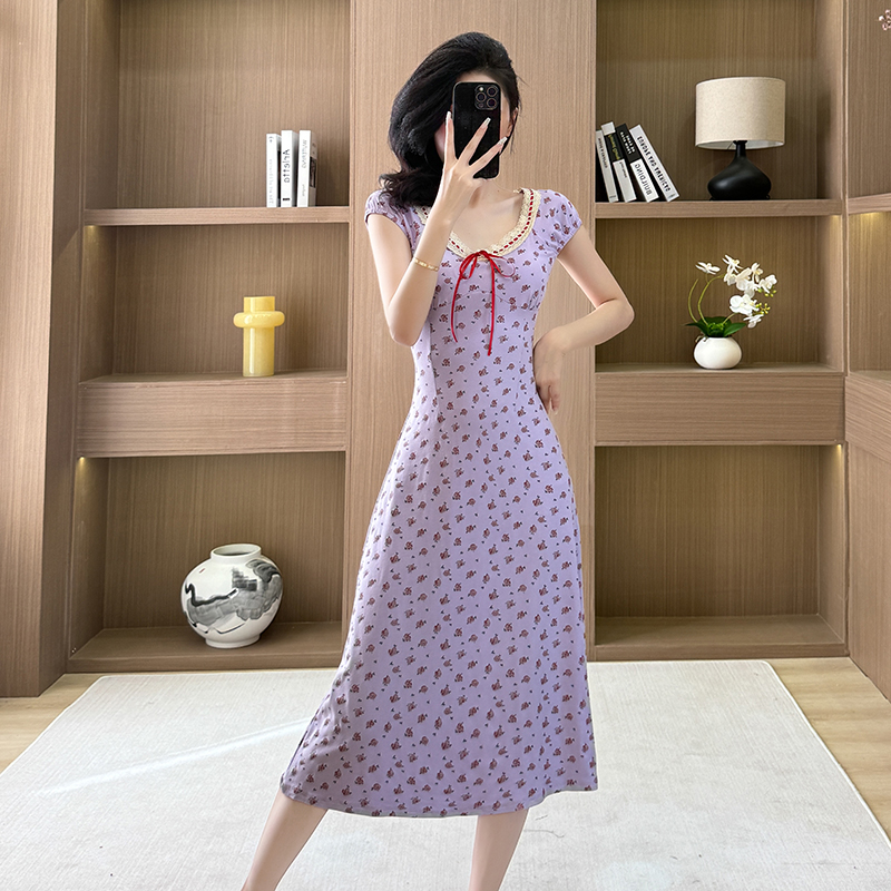 Summer slim dress pinched waist long dress for women