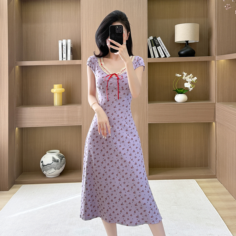 Summer slim dress pinched waist long dress for women