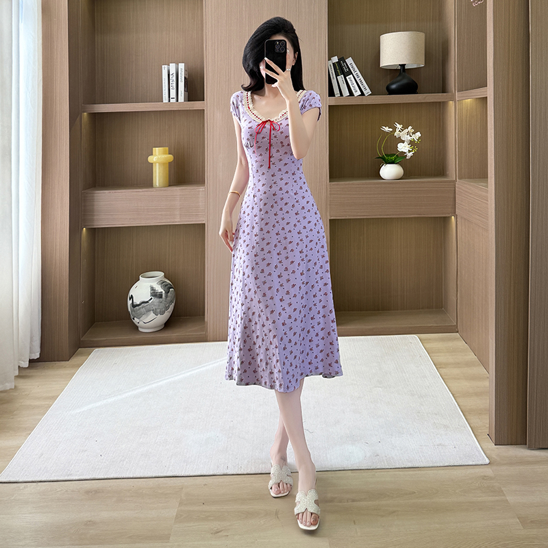 Summer slim dress pinched waist long dress for women