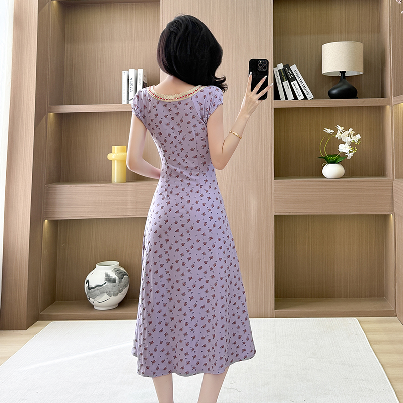 Summer slim dress pinched waist long dress for women
