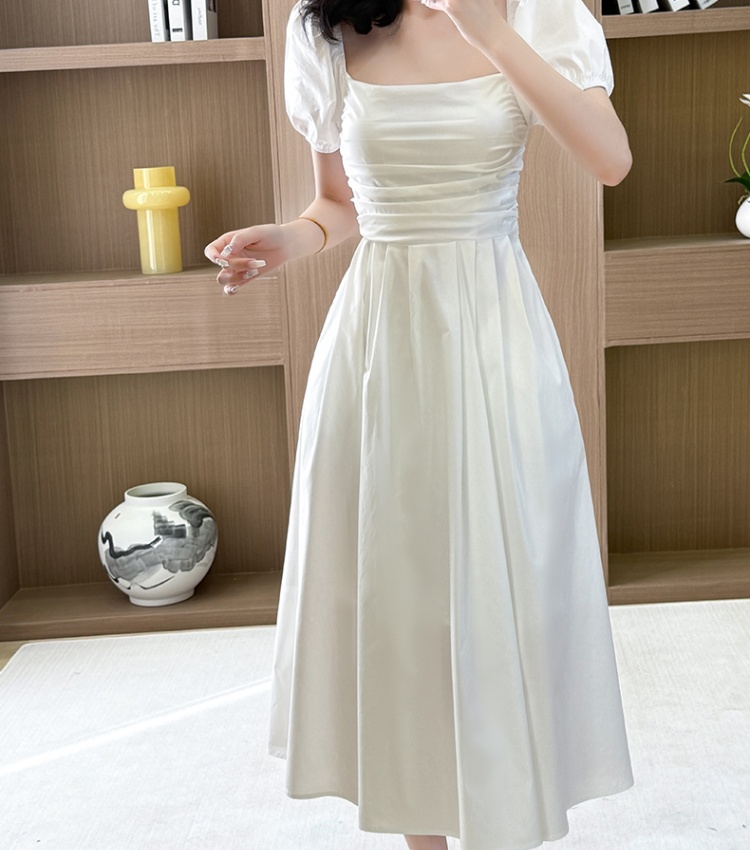 Tender sweet long dress puff sleeve generous collar dress