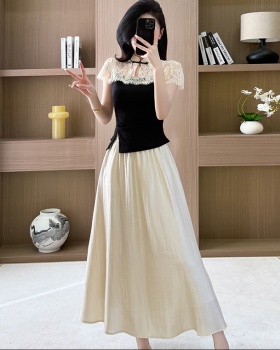 Temperament A-line tops spring lace skirt 2pcs set