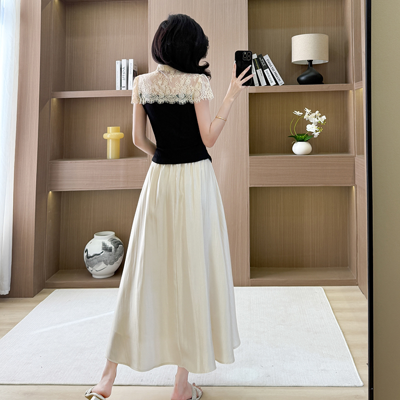 Temperament A-line tops spring lace skirt 2pcs set
