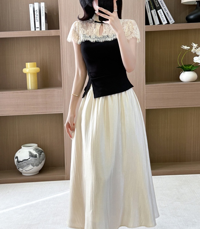 Temperament A-line tops spring lace skirt 2pcs set