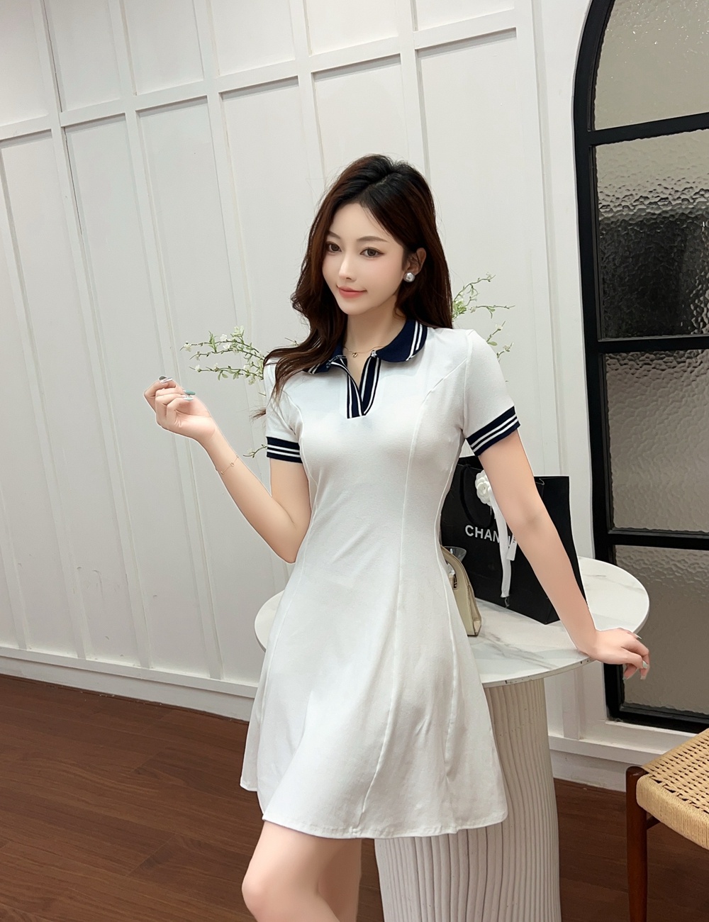 Show young fashion dress pinched waist summer T-back