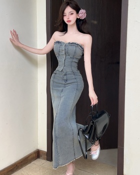 Sexy tops wrapped chest long dress 2pcs set for women