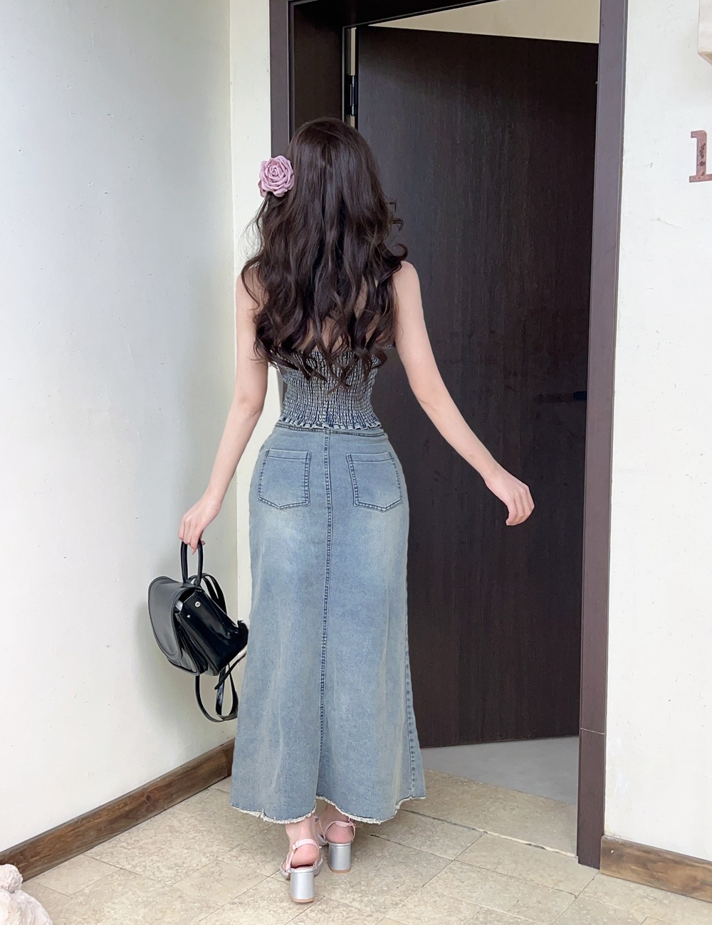 Sexy tops wrapped chest long dress 2pcs set for women