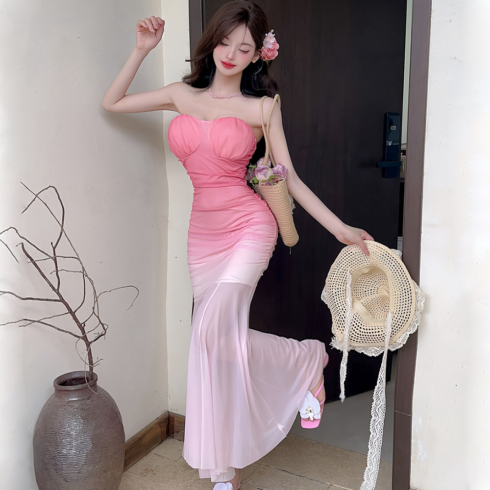 Wrapped chest long dress dress for women