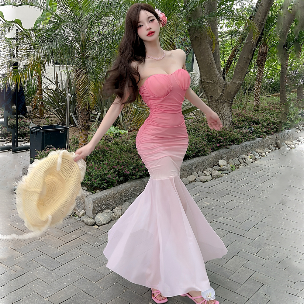 Wrapped chest long dress dress for women