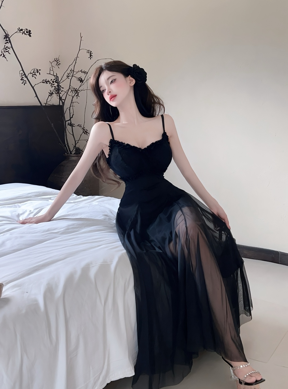 Gauze breathable summer long dress elegant lady dress