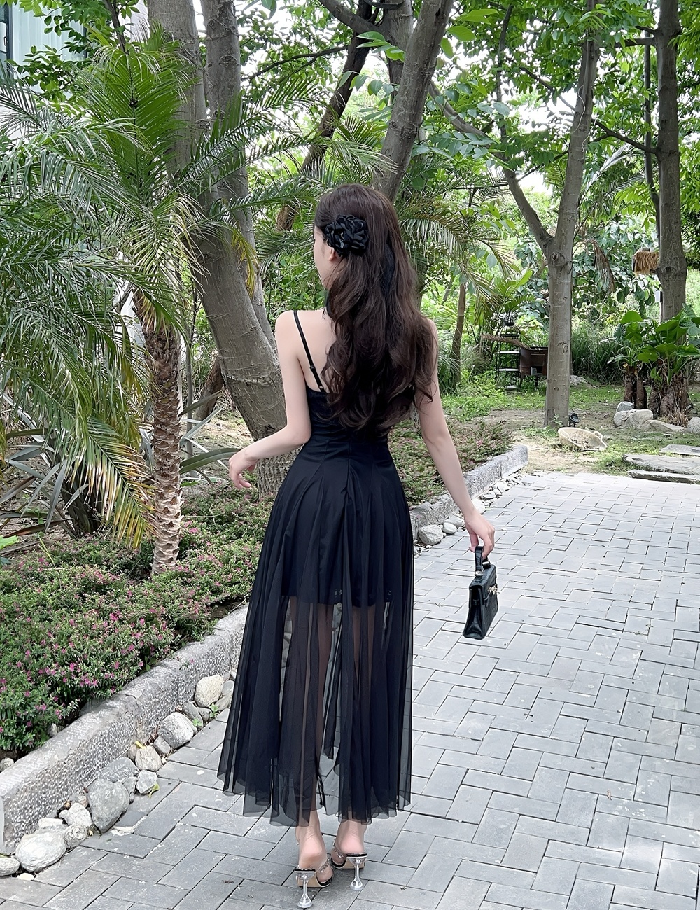 Gauze breathable summer long dress elegant lady dress