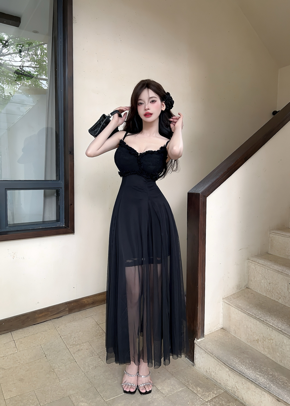 Gauze breathable summer long dress elegant lady dress
