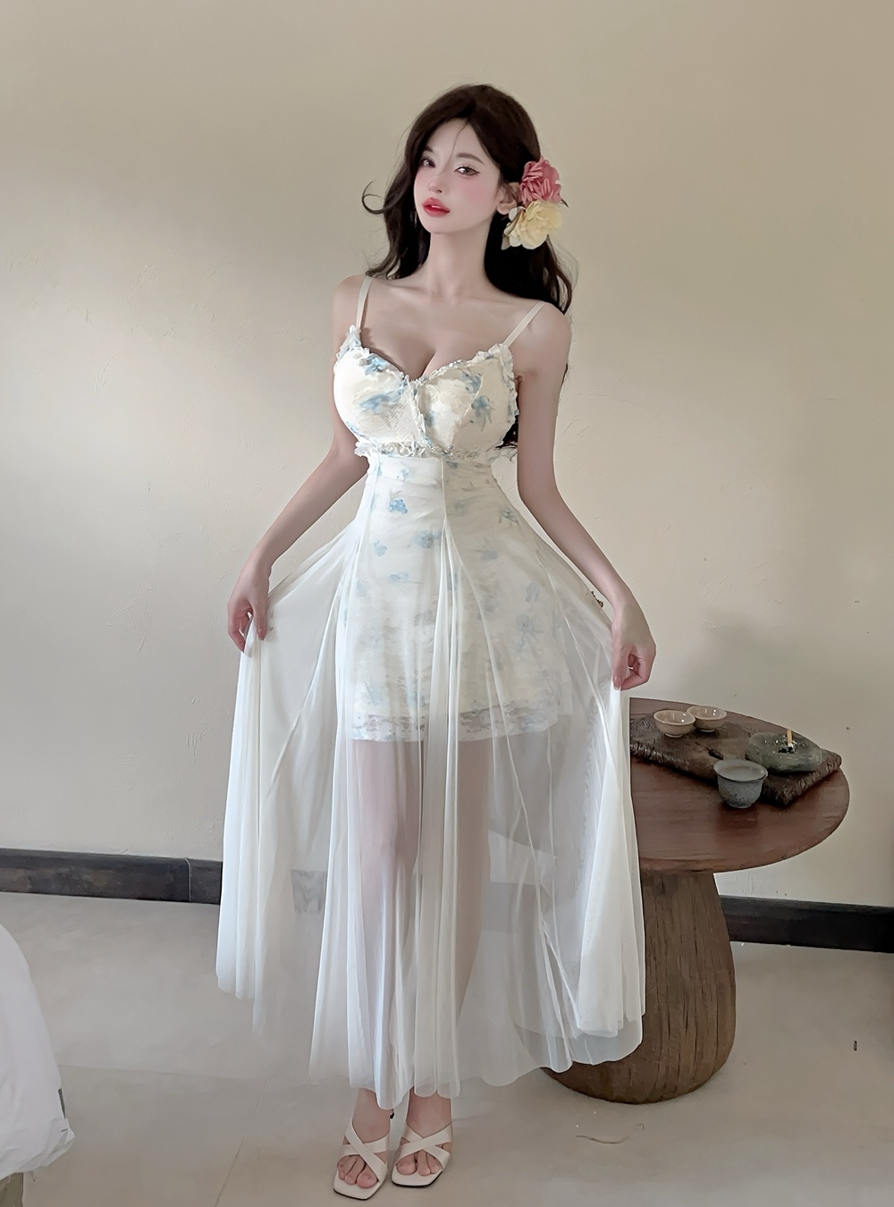 Gauze breathable summer long dress elegant lady dress