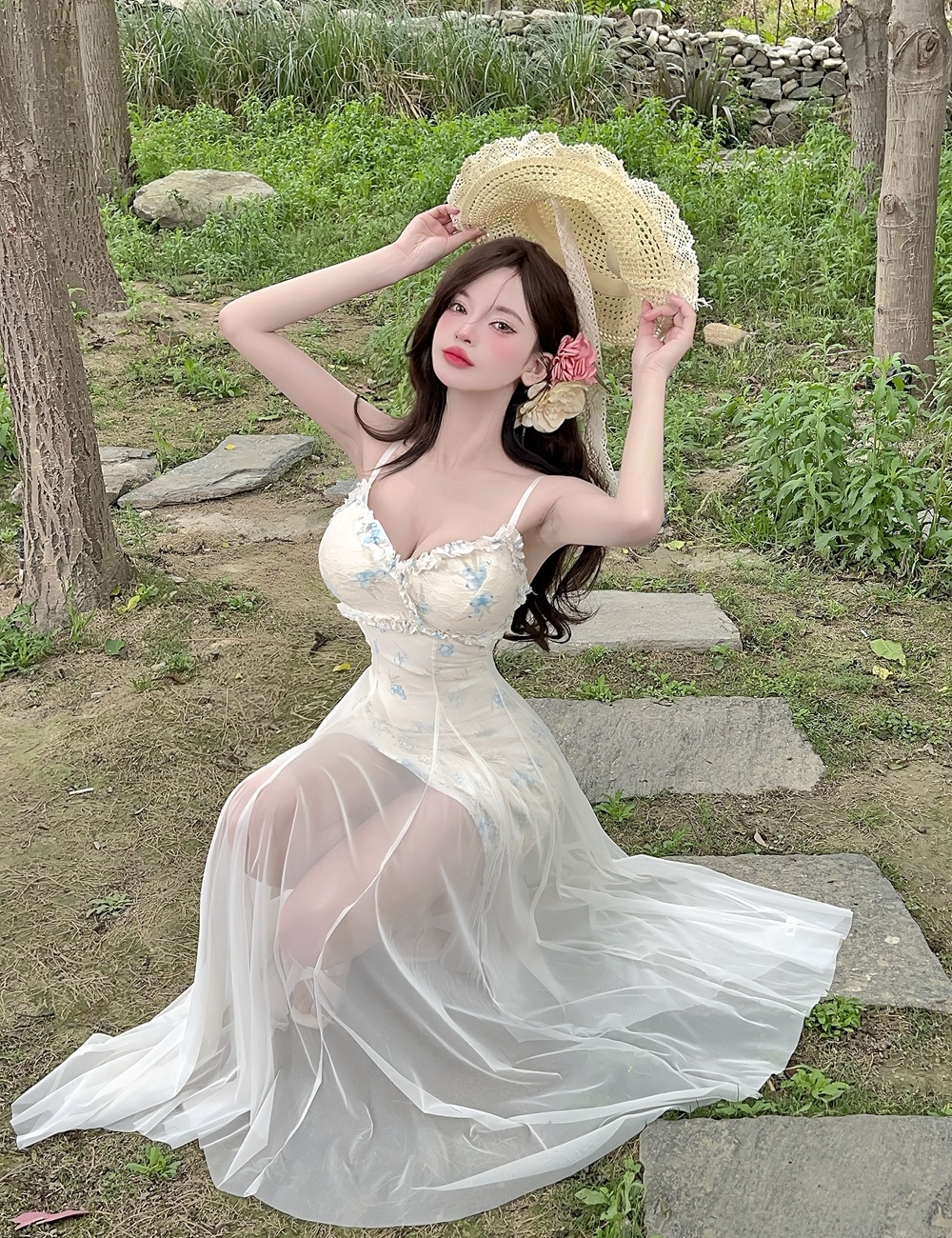 Gauze breathable summer long dress elegant lady dress