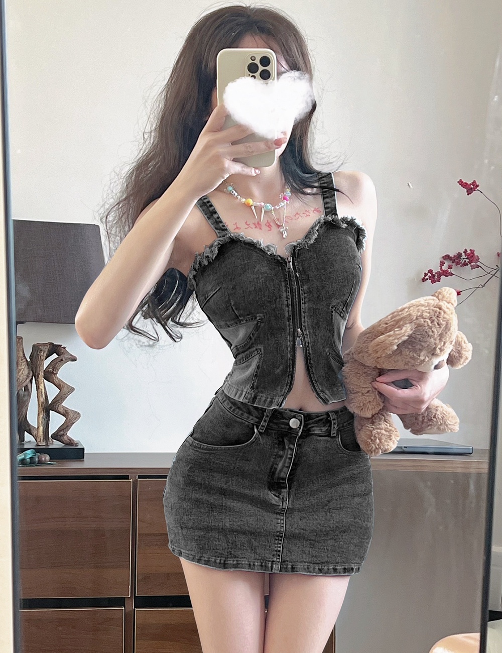 Package hip wrapped chest tops small vest 2pcs set for women