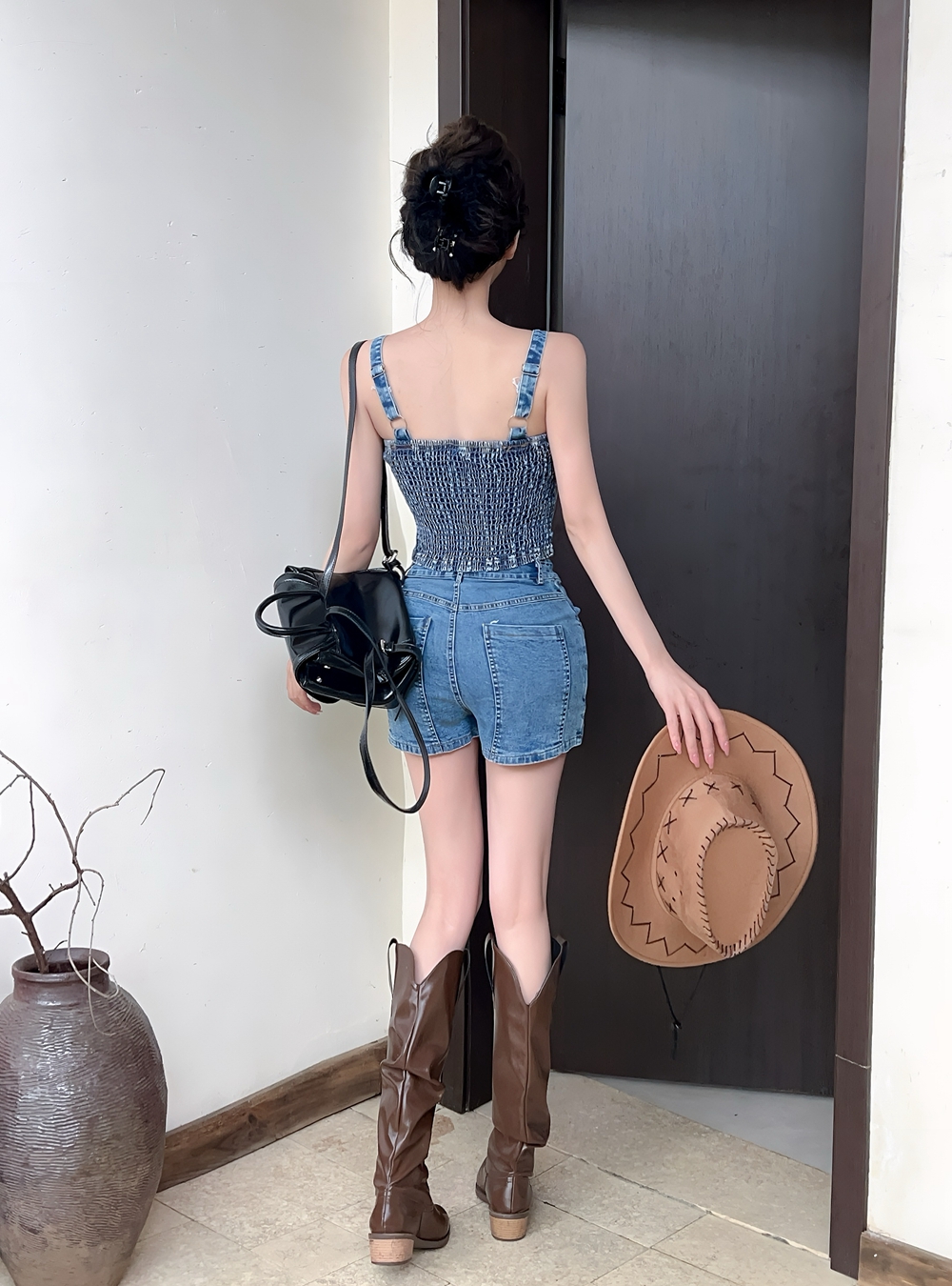 Package hip wrapped chest tops small vest 2pcs set for women