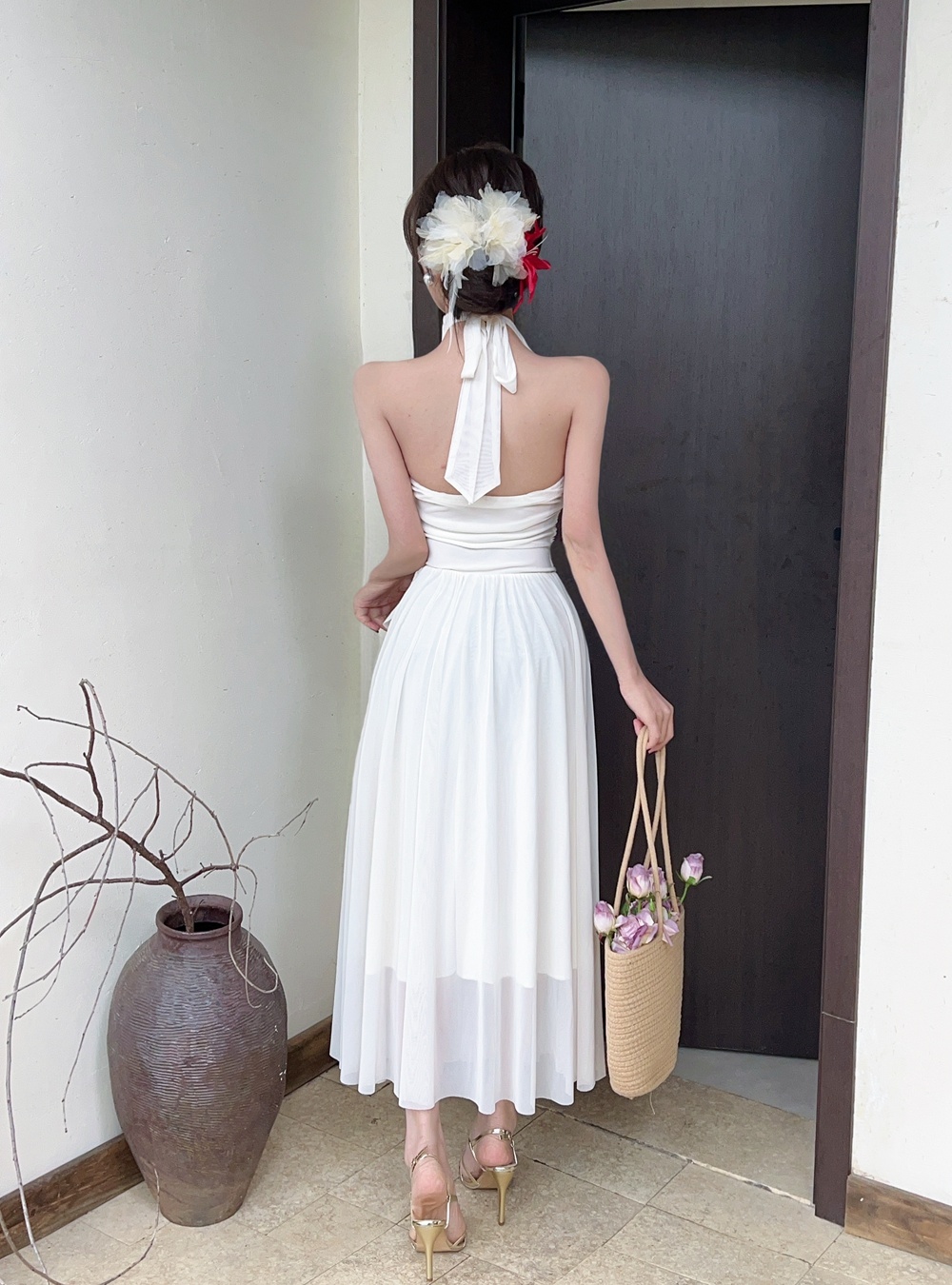 Sexy summer slim long dress halter rose dress