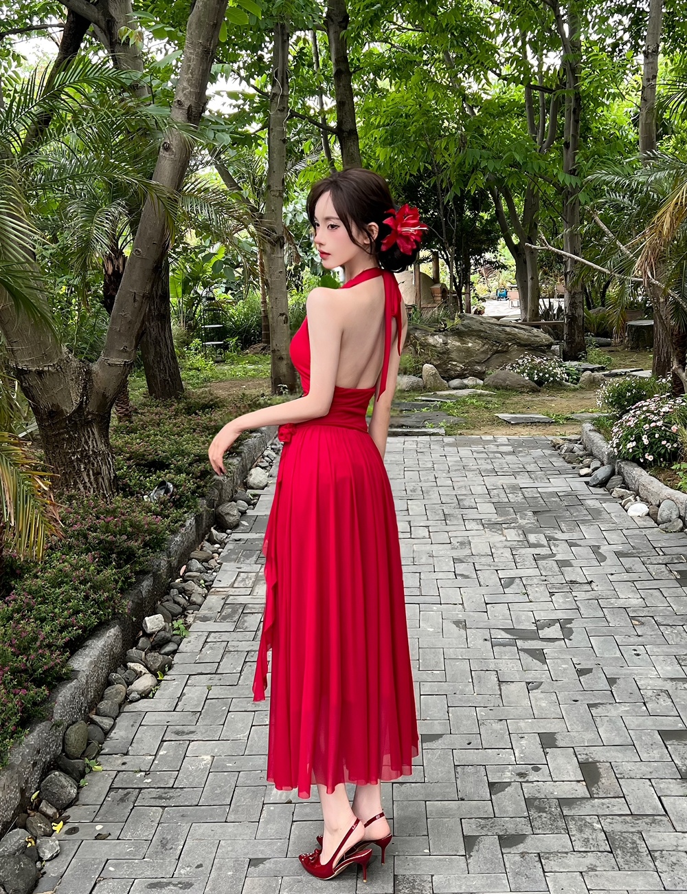 Sexy summer slim long dress halter rose dress
