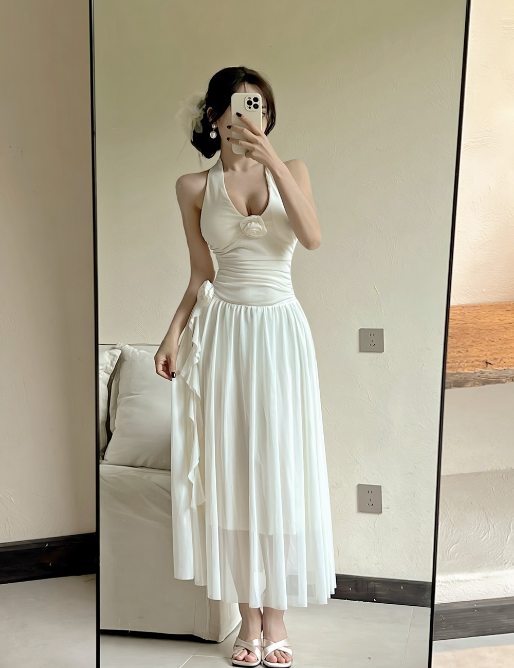 Sexy summer slim long dress halter rose dress