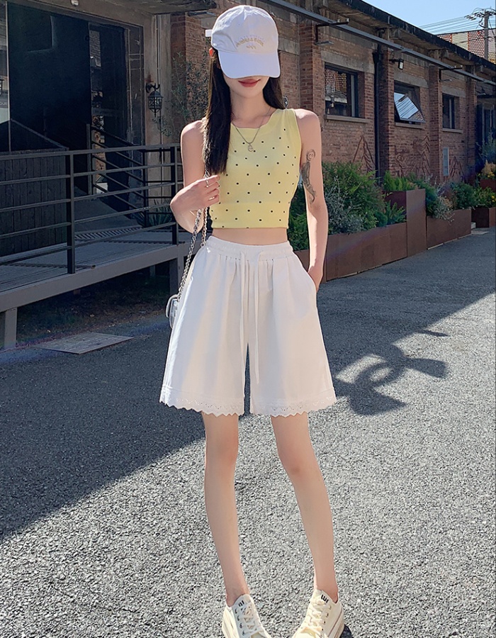 Loose lace jeans wide leg straight shorts for women
