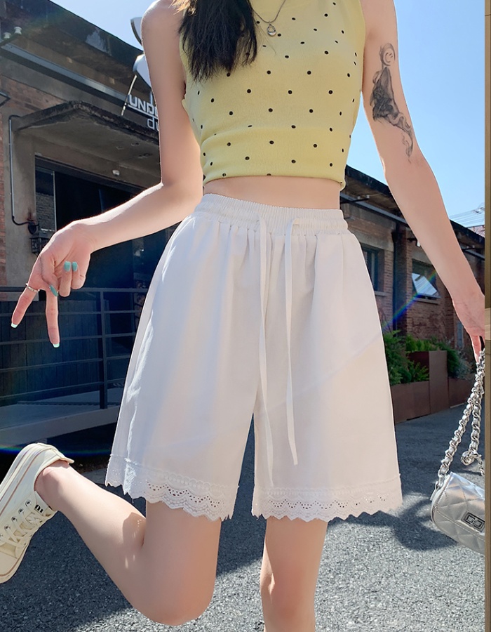 Loose lace jeans wide leg straight shorts for women