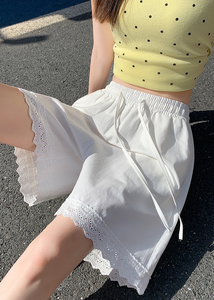 Loose lace jeans wide leg straight shorts for women