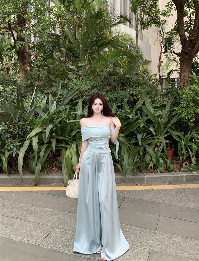 Temperament tops wide leg pants 2pcs set for women