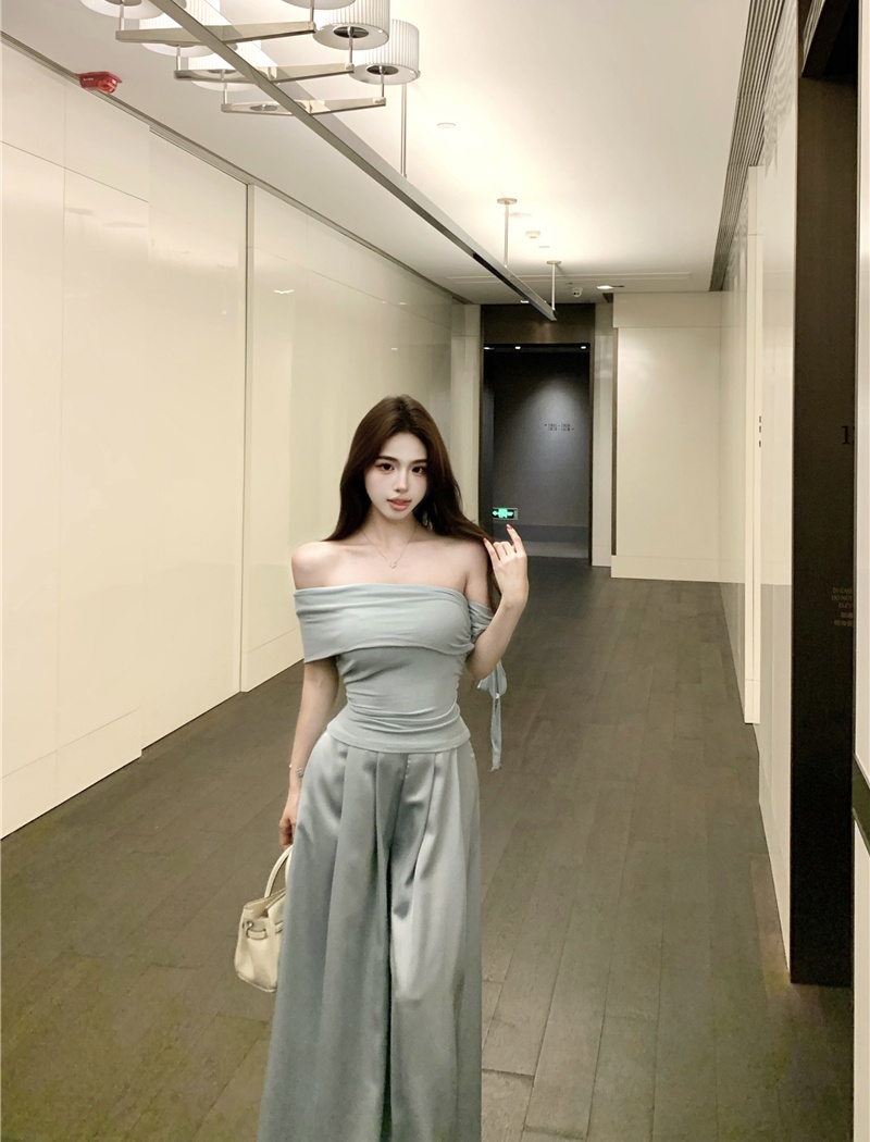 Temperament tops wide leg pants 2pcs set for women