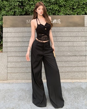 Sling splice suit pants show high halter vest a set