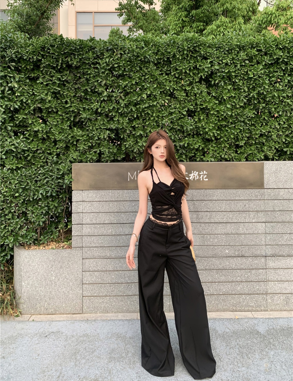 Sling splice suit pants show high halter vest a set
