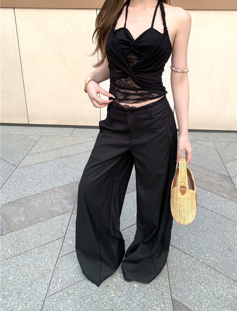 Sling splice suit pants show high halter vest a set