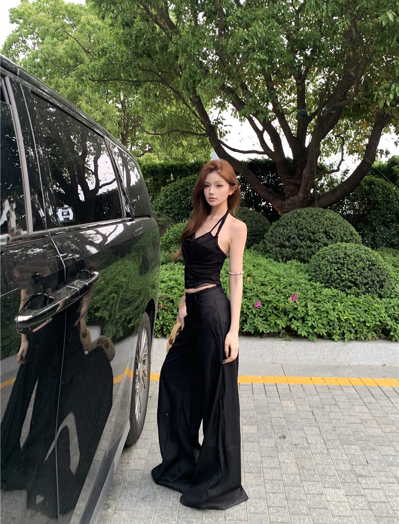 Sling splice suit pants show high halter vest a set