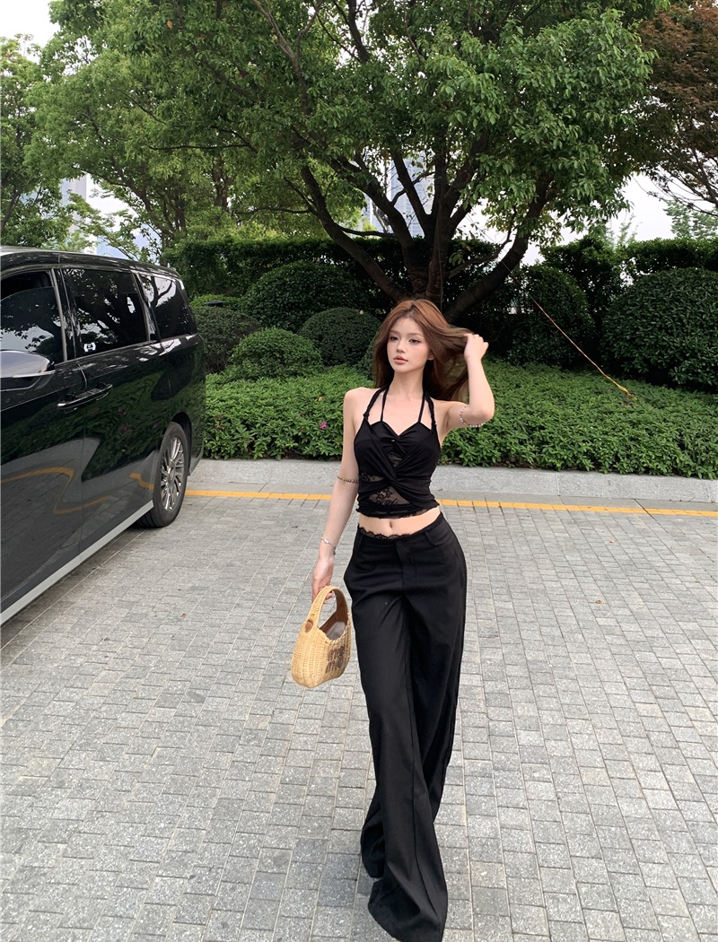 Sling splice suit pants show high halter vest a set