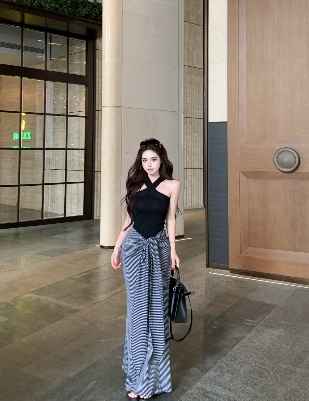 Temperament slim skirt high waist cross vest a set for women