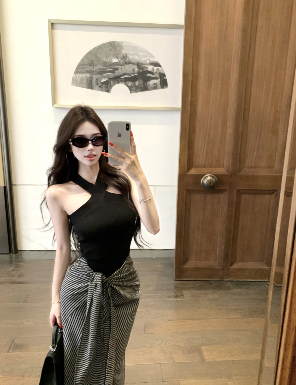 Temperament slim skirt high waist cross vest a set for women