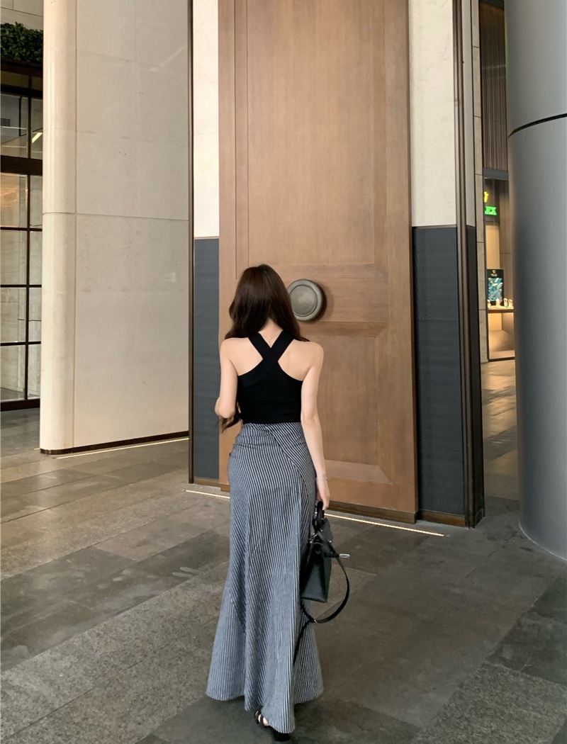 Temperament slim skirt high waist cross vest a set for women