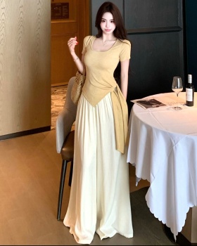 Temperament tops wide leg pants 2pcs set for women