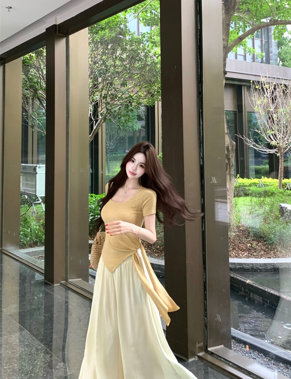 Temperament tops wide leg pants 2pcs set for women
