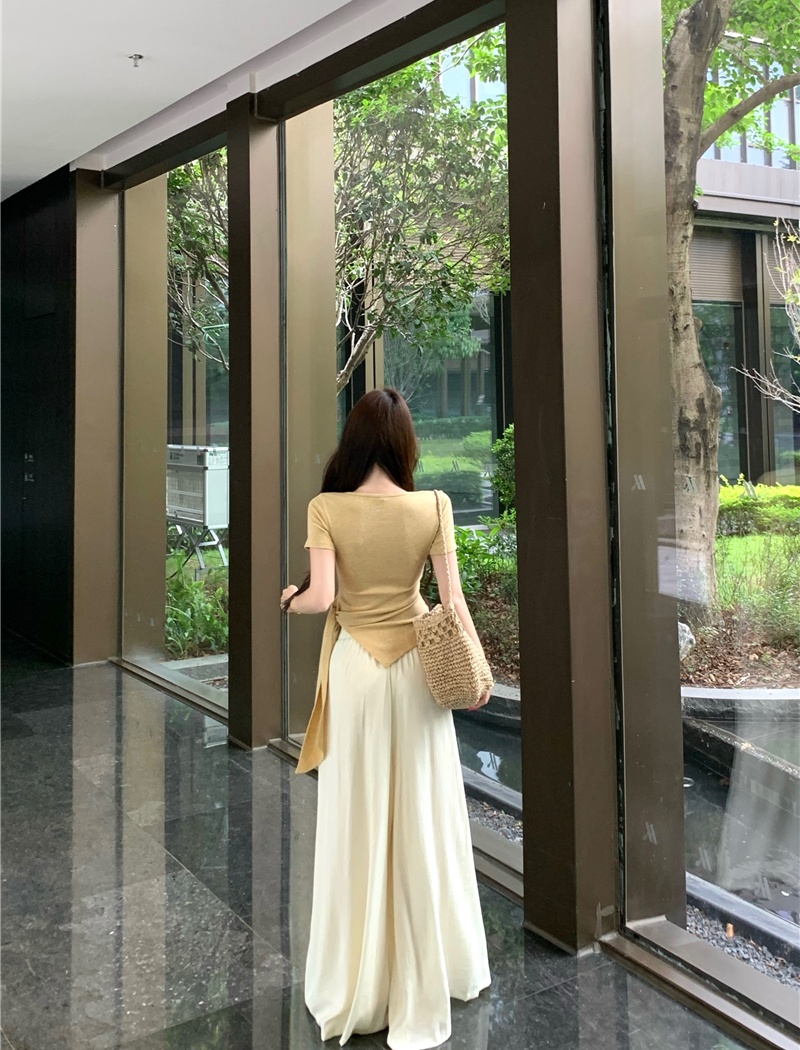 Temperament tops wide leg pants 2pcs set for women