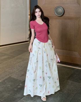 A-line tops was white skirt 2pcs set for women