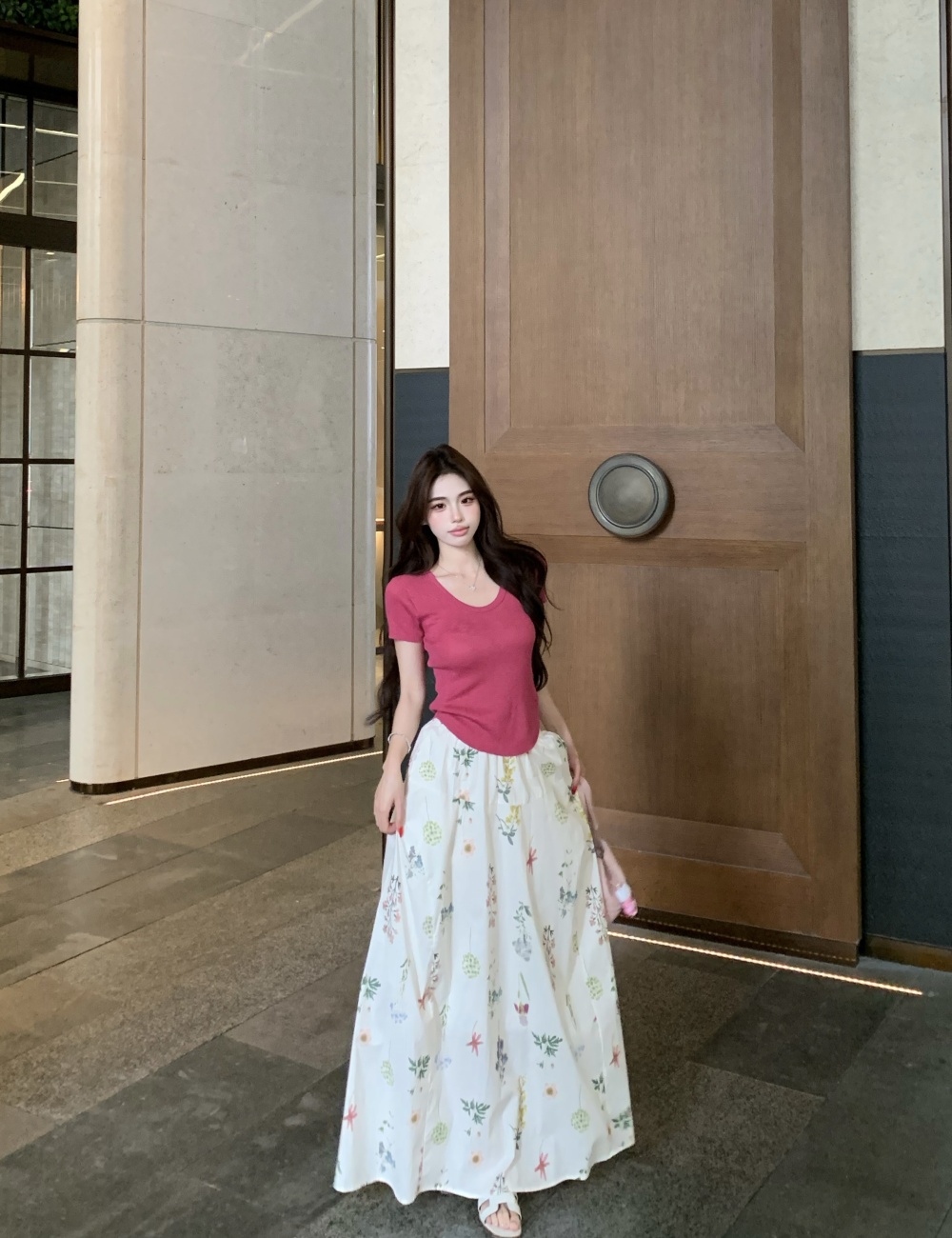 A-line tops was white skirt 2pcs set for women