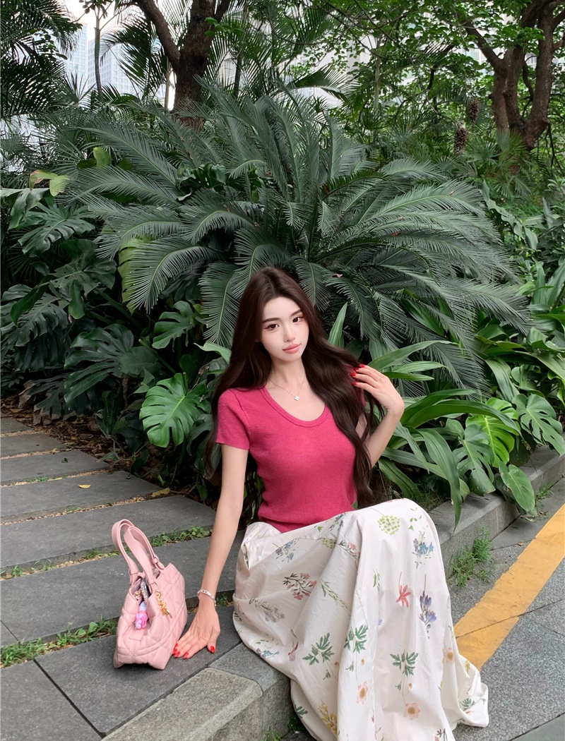 A-line tops was white skirt 2pcs set for women