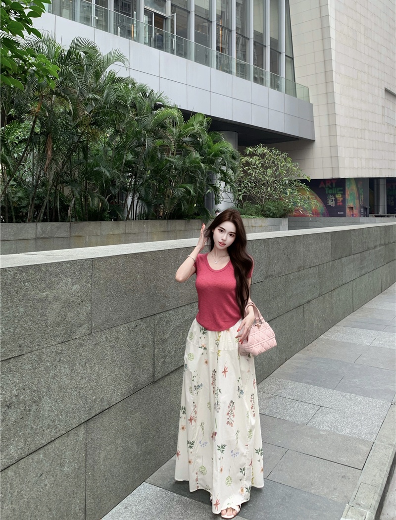 A-line tops was white skirt 2pcs set for women