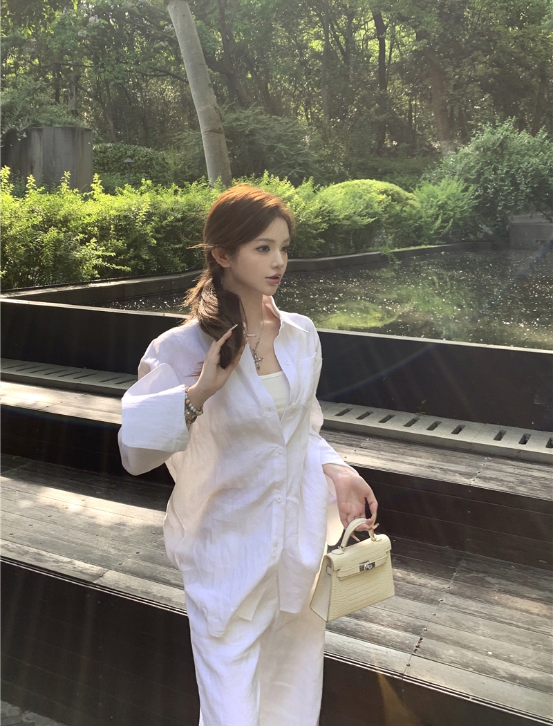 Loose shirt sunscreen wide leg pants 2pcs set