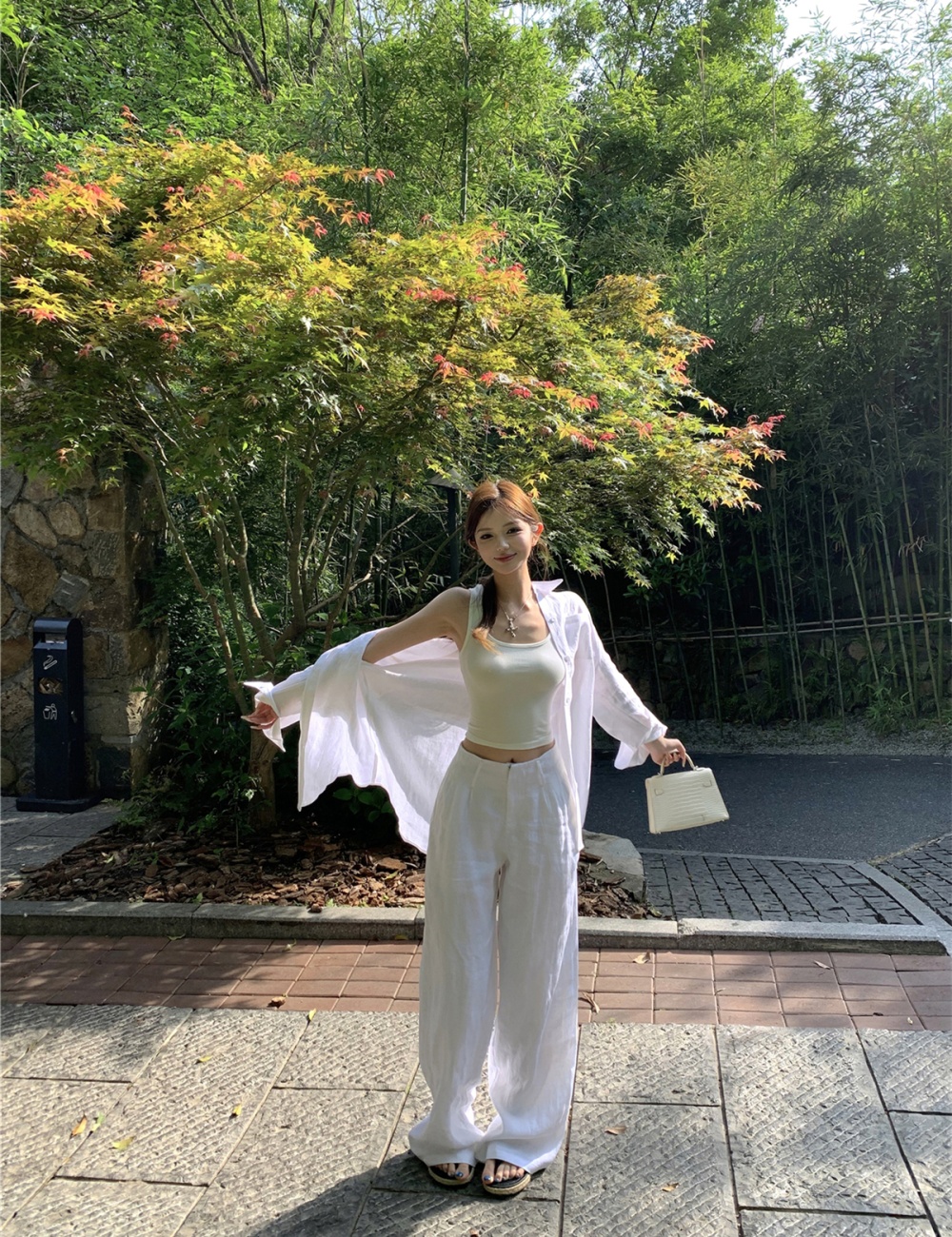 Loose shirt sunscreen wide leg pants 2pcs set