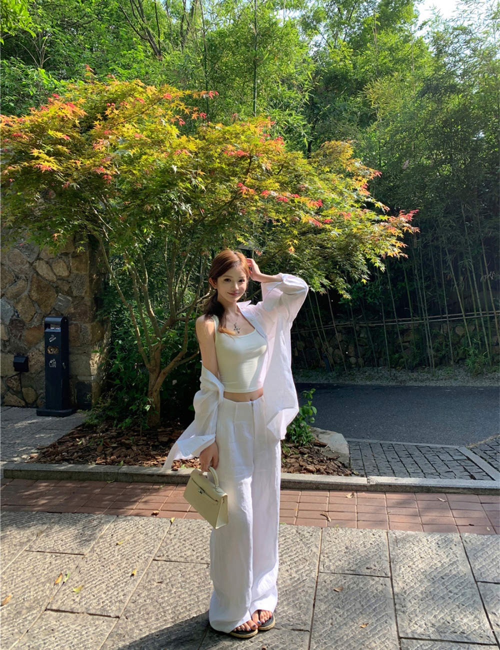 Loose shirt sunscreen wide leg pants 2pcs set