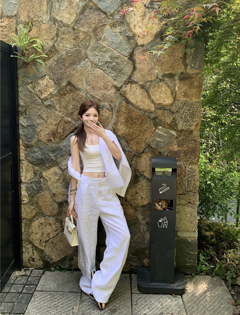 Loose shirt sunscreen wide leg pants 2pcs set